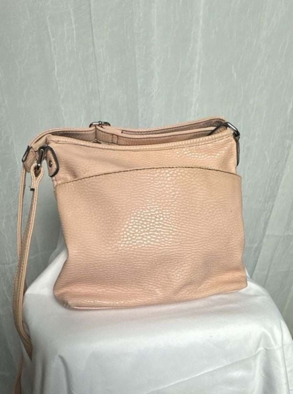 Solene Light Pink Pebbled Faux Leather Multi-Zipper Crossbody Bag Purse - Picture 6 of 8